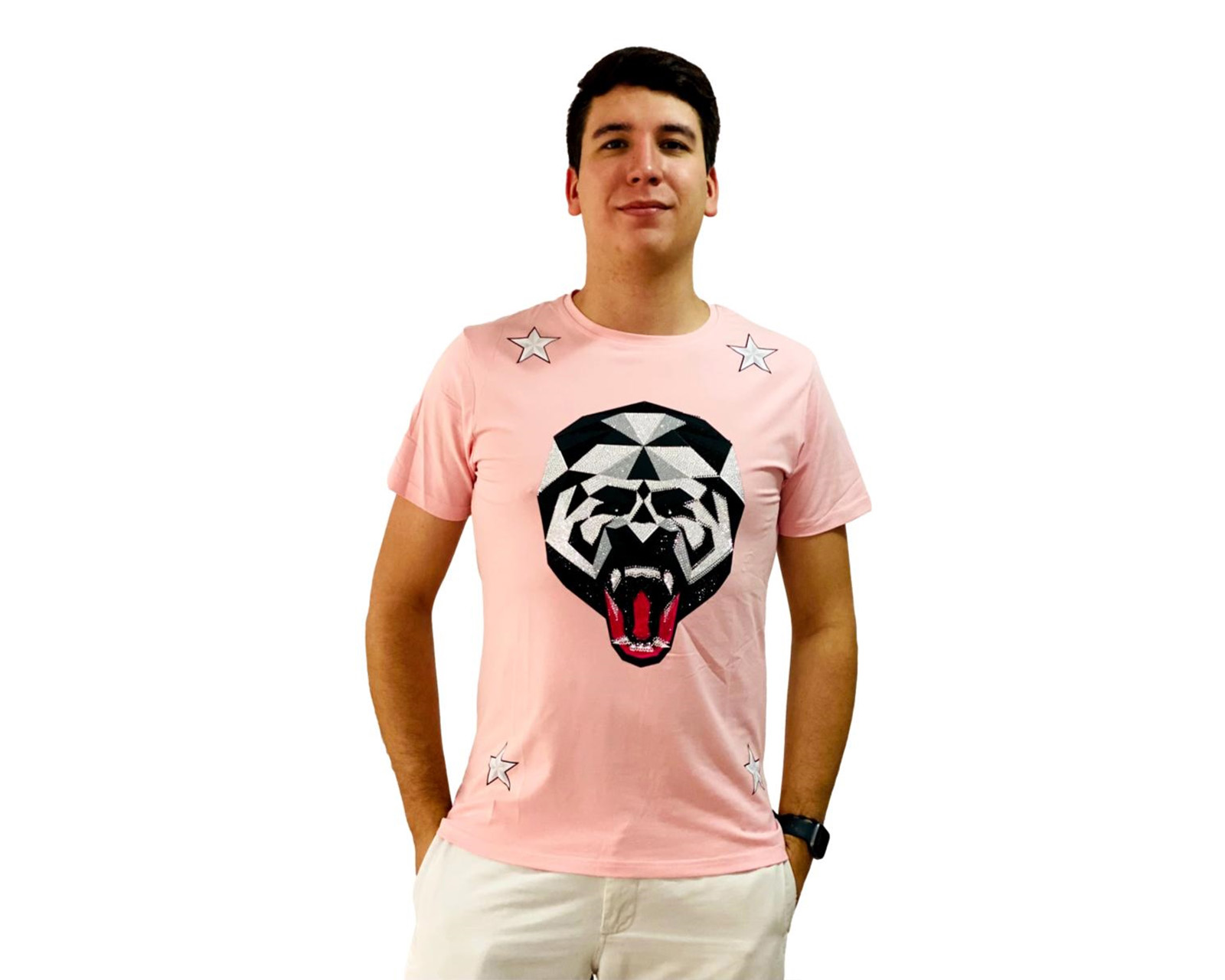 Playera Moda & Pritex color Rosa Estampada con Piedras