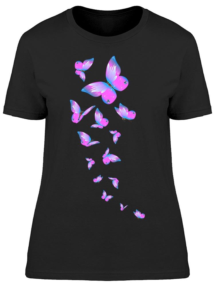 Playera para Mujer SmartPrintsInk color Negro Diseño Mariposas en Vuelo