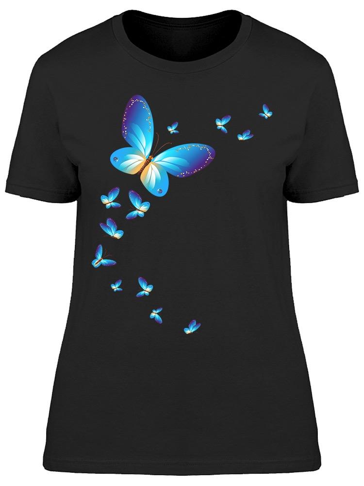 Playera SmartPrintsInk color Negro para Mujer Diseño Lindas Mariposas en Vuelo