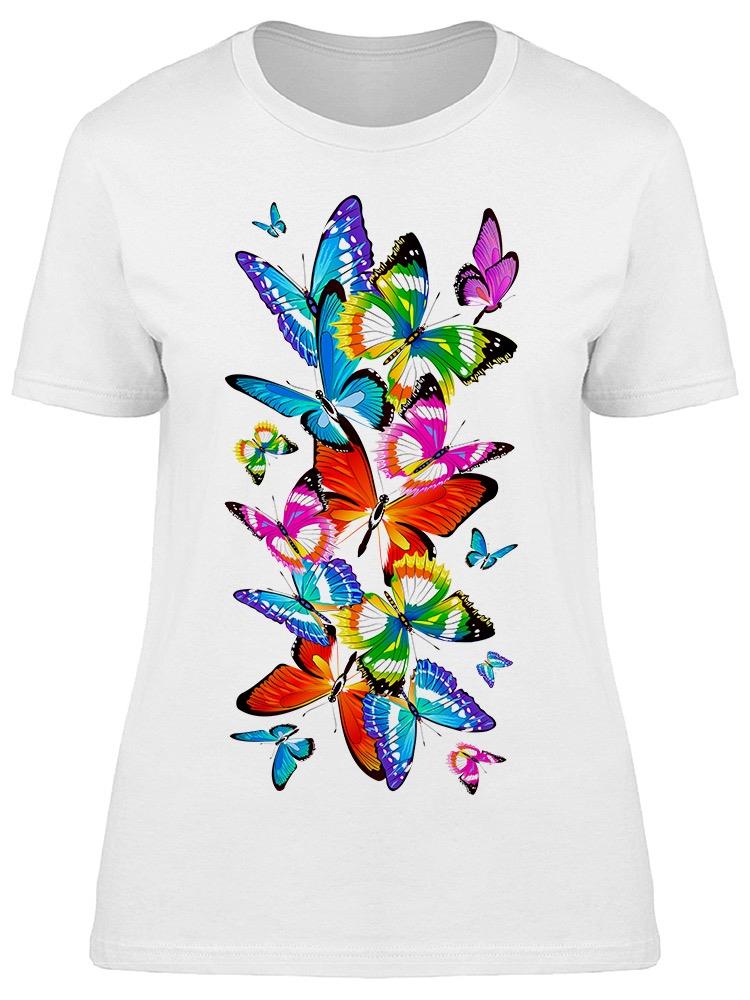 Foto 2 pulgar | Playera SmartPrintsInk color Negro para Mujer Diseño Alegres Mariposas Coloridas
