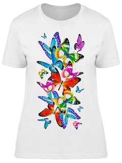 Foto 1 | Playera SmartPrintsInk color Negro para Mujer Diseño Alegres Mariposas Coloridas
