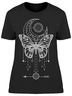 Foto 1 | Playera SmartPrintsInk color Negro para Mujer Diseño Mariposa Atrapasueños y Luna