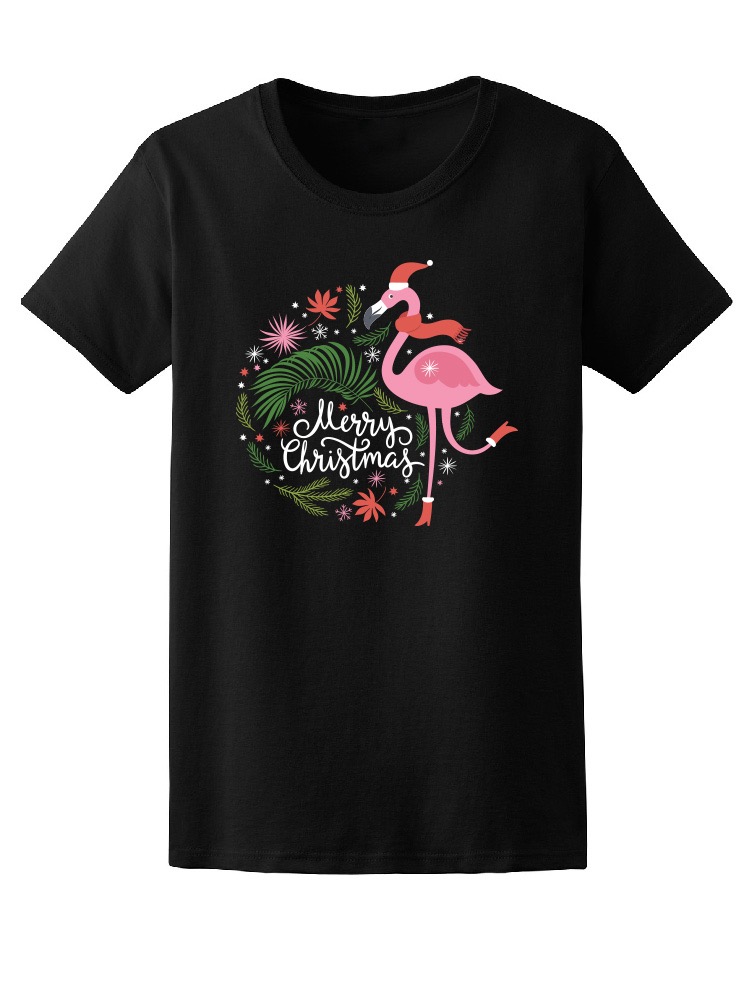 Foto 2 pulgar | Playera para Mujer Diseño Flamingo Navideño color Negro
