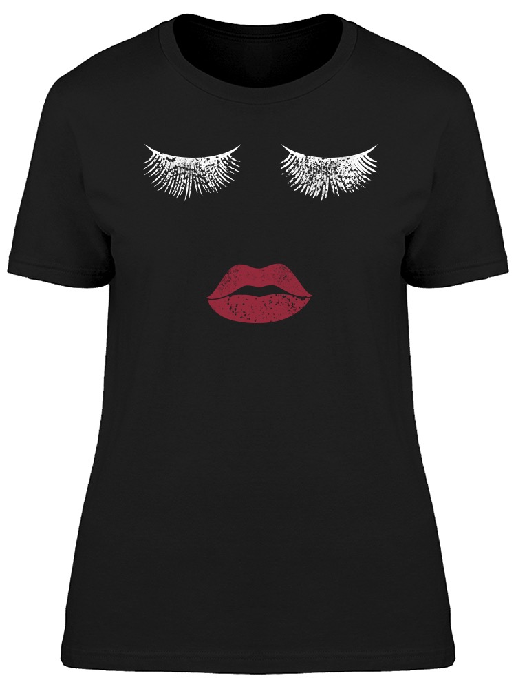 Foto 1 | Playera Smartprintsink color Negro Mujer Labial y Pestañas