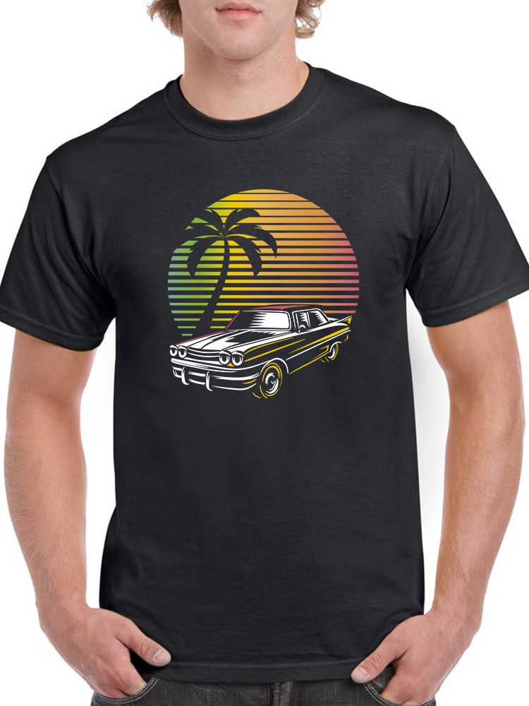 Foto 2 pulgar | Playera Smartprintsink Hombre de Auto en Atardecer Retro color Negro