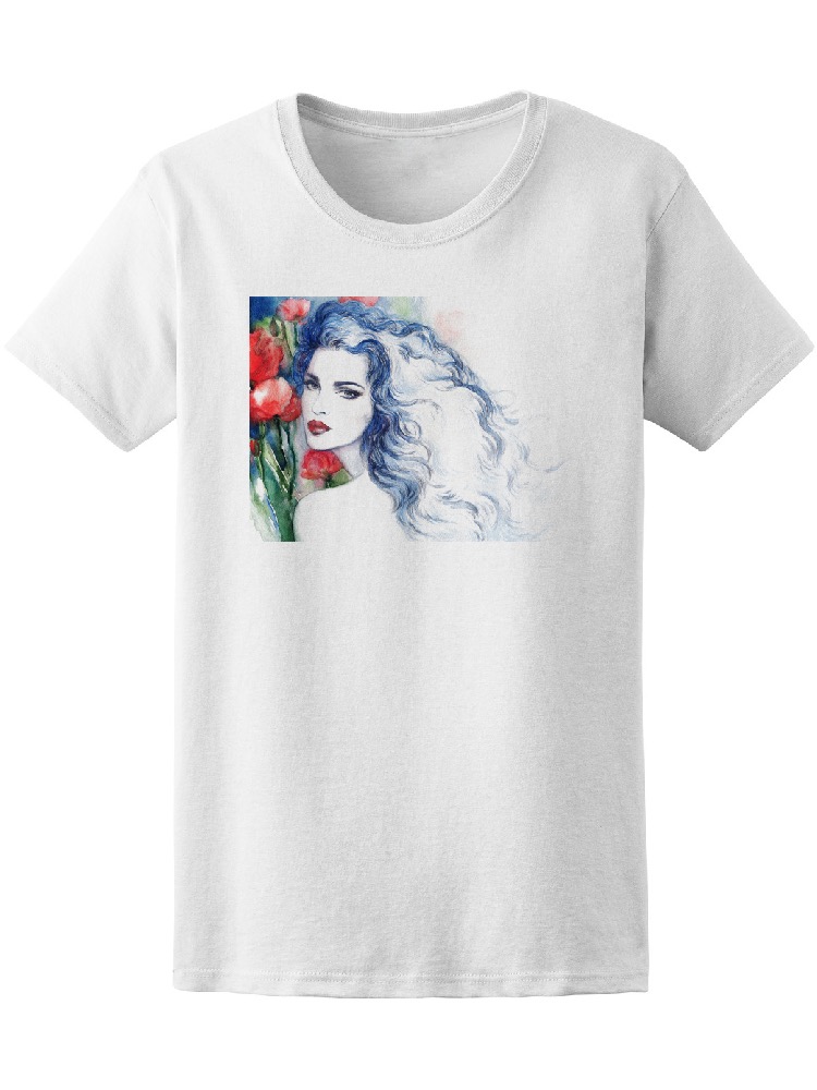 Foto 2 pulgar | Playera Smartprintsink Mujer Ilustración en Acuarelas Mujer con Amapolas