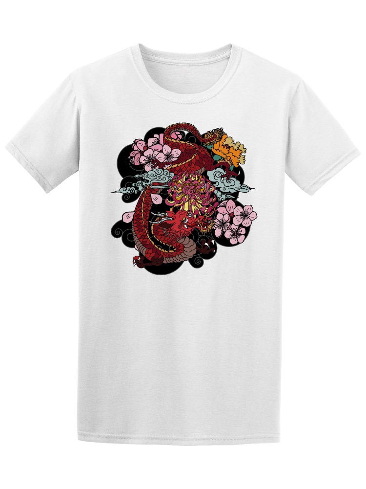 Foto 2 pulgar | Playera Smartprintsink color Blanco para Hombre - Dragón Rojo con Flores