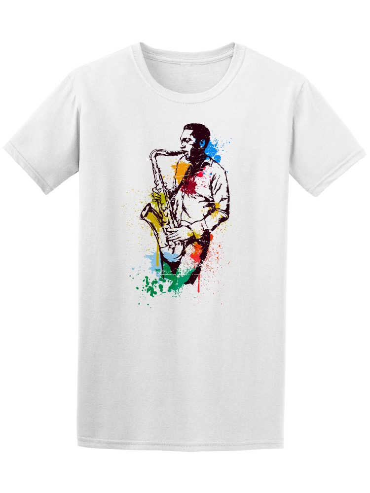 Playera Smartprintsink color Blanco para Hombre - Ilustración Tocando Saxofón