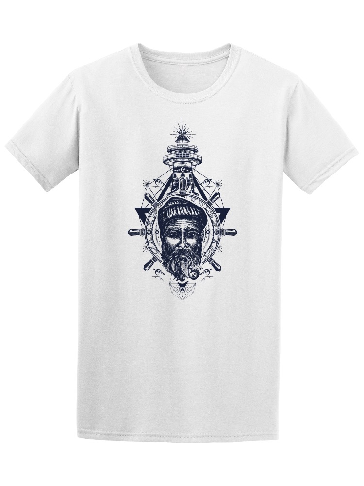 Playera Smartprintsink color Blanco para Hombre - Marinero con Timón y Faro