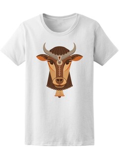 Foto 1 | Playera SmartPrintsInk color Blanco para Hombre - Ilustración de Vaca con Decoraciones de Triángulos