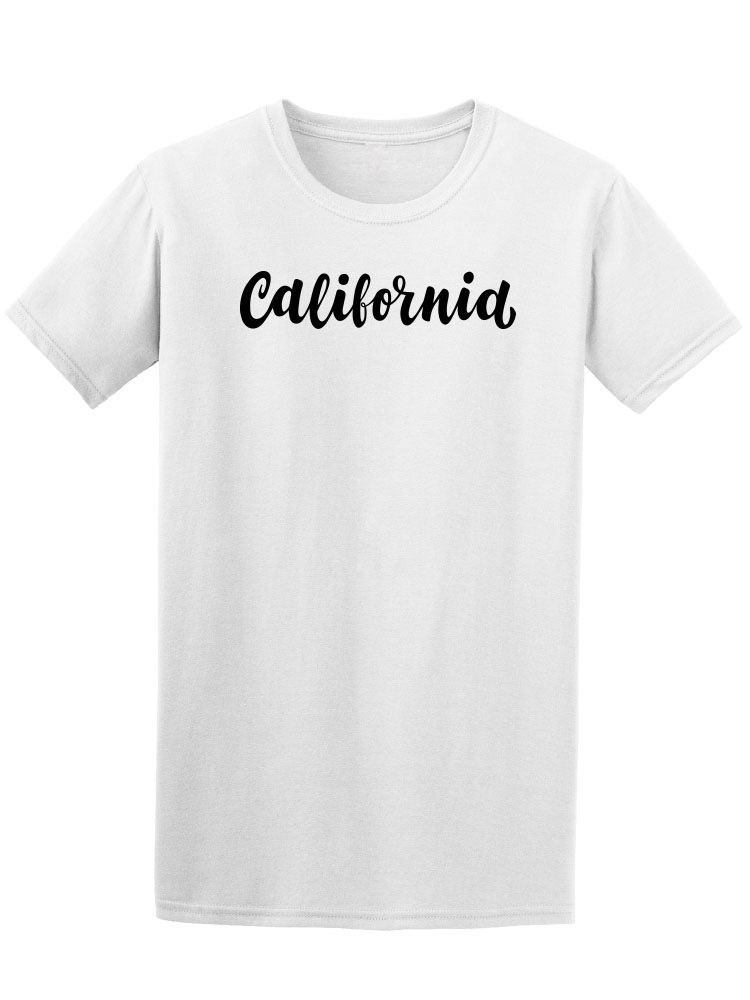 Playera SmartPrintsInk color Blanco para Hombre - California Letra Cursiva