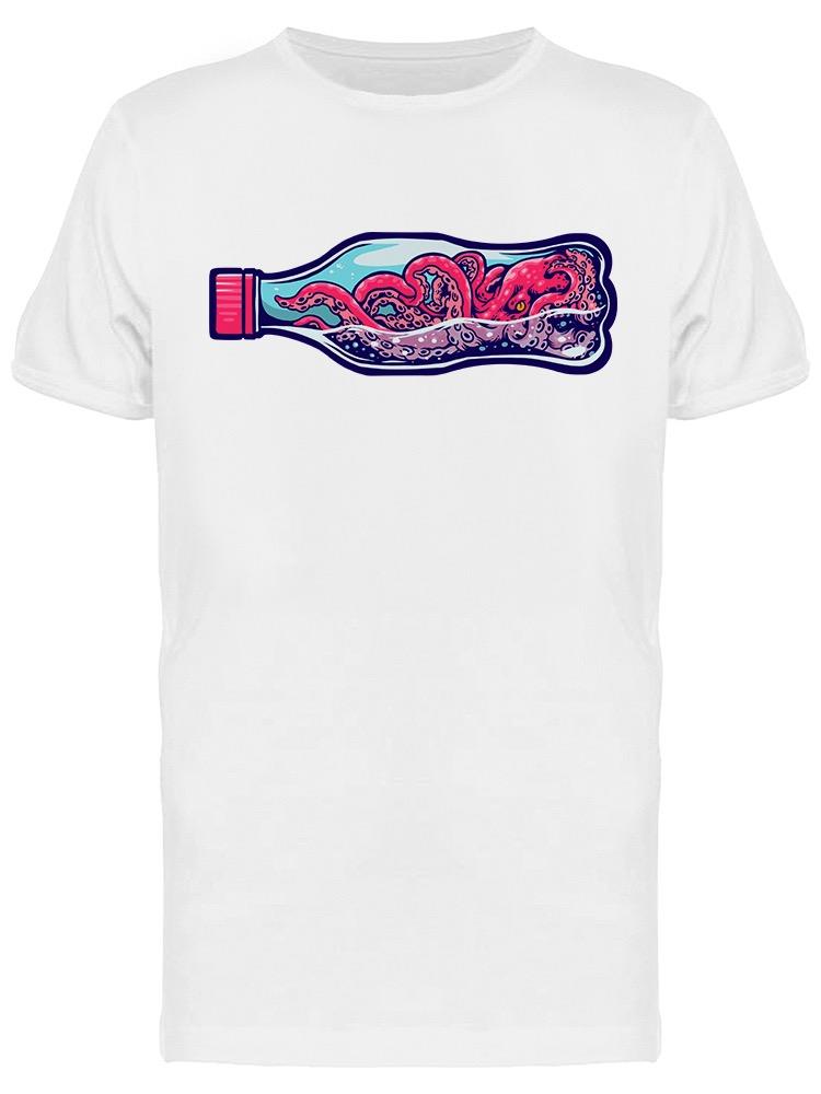 Playera SmartPrintsInk color Blanco para Hombre - Ilustración Pulpo En Botella