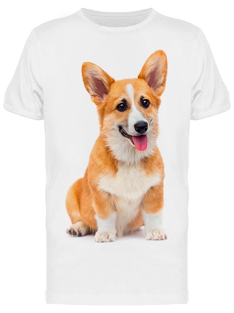 Playera SmartPrintsInk color Blanco para Hombre - Fotografía de Perro Corgi Sentado