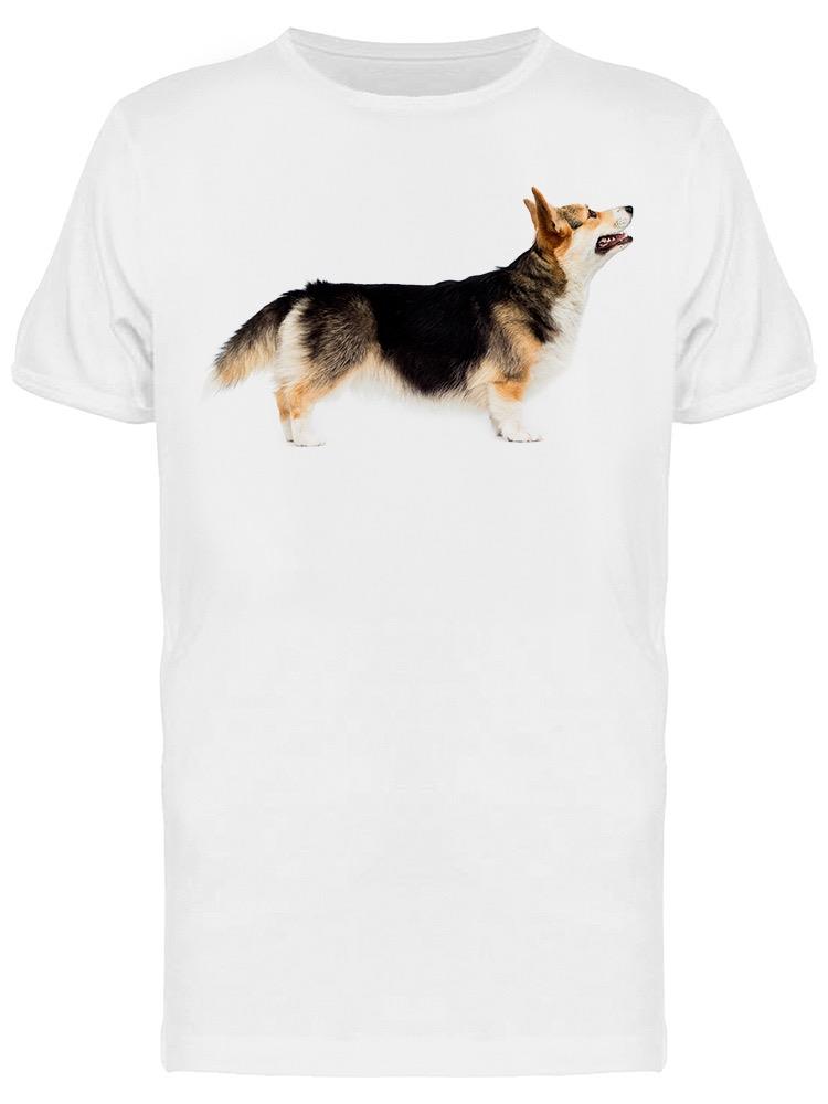 Playera SmartPrintsInk color Blanco para Hombre - Fotografía de Corgi de Costado