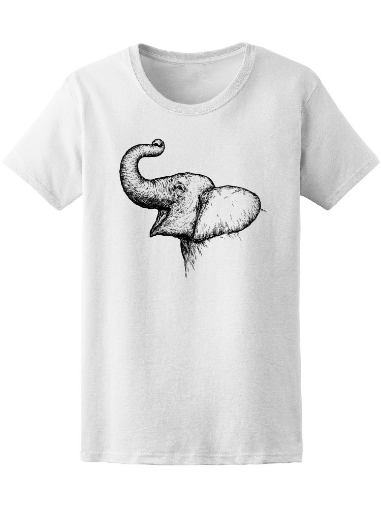 Playera SmartPrintsInk color Blanco para Hombre - Ilustración a Lápiz de Elefante Sonriendo