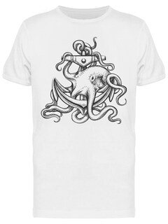 Foto 1 | Playera SmartPrintsInk color Blanco para Hombre - Pulpo Con Ancla