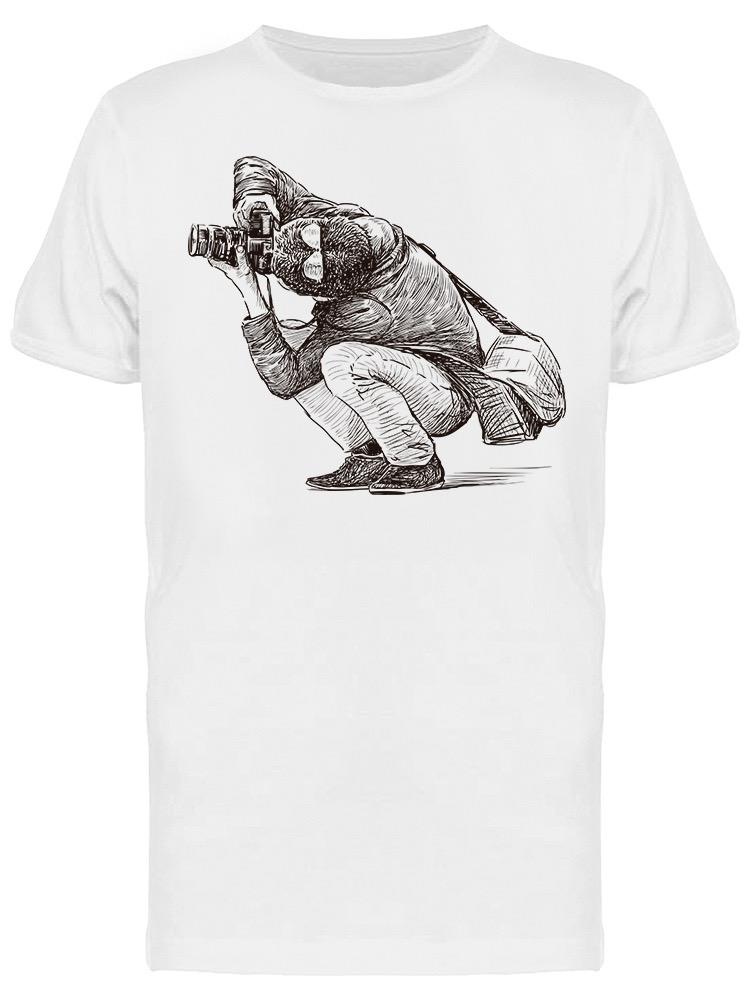 Playera SmartPrintsInk color Blanco para Hombre - Ilustración Fotógrafo en Cuclillas