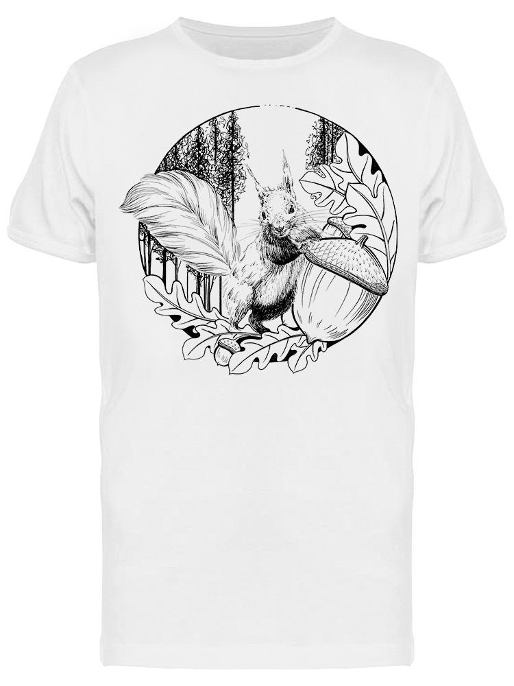 Playera SmartPrintsInk color Blanco para Hombre - Ilustración a Lápiz de Ardilla en Naturaleza