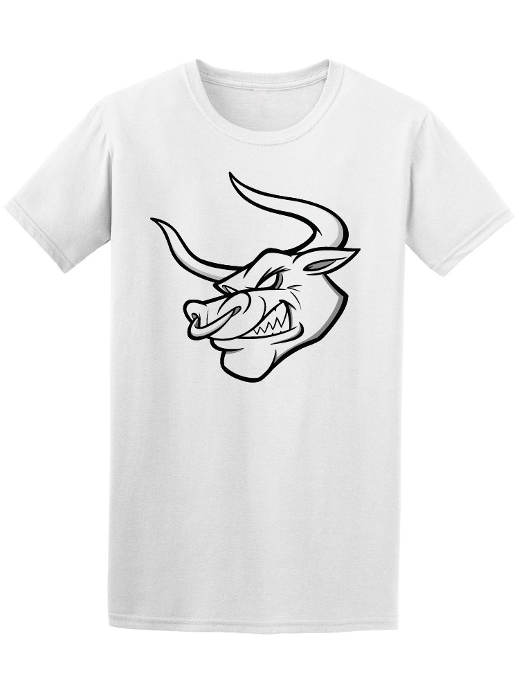 Playera SmartPrintsInk color Blanco para Hombre - Ilustración Estilo Cartoon de Toro en Blanco y Negro
