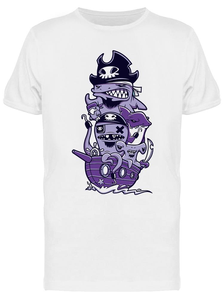 Foto 2 pulgar | Playera SmartPrintsInk color Blanco para Hombre - Barco Con Pulpos Y Tiburones Piratas