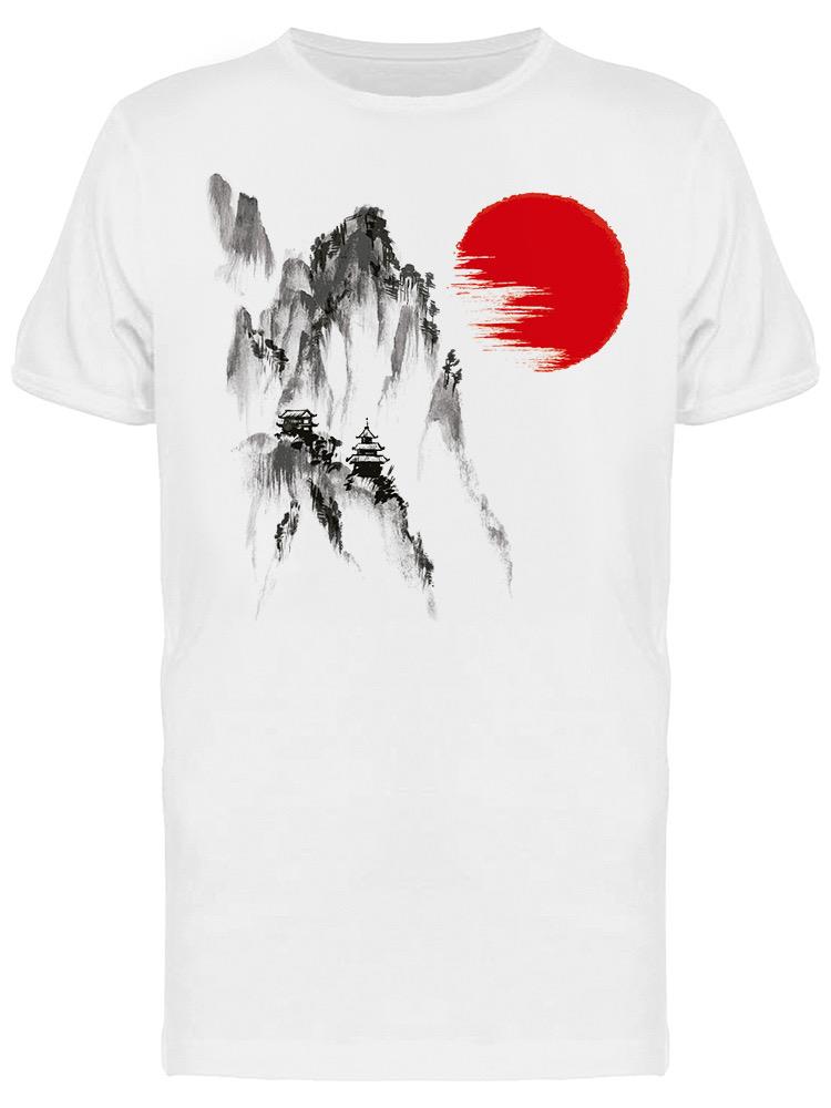 Playera SmartPrintsInk color Blanco para Hombre - Montañas con Pagoda