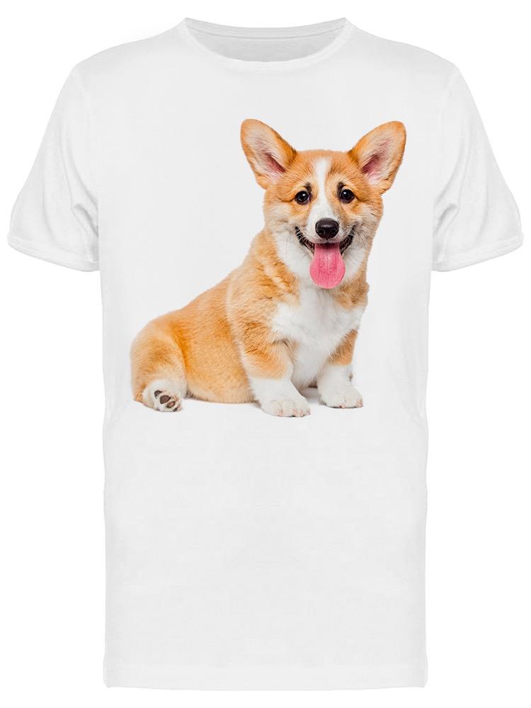 Playera SmartPrintsInk color Blanco para Hombre - Fotografía de Cachorro Corgi Lengua de Fuera