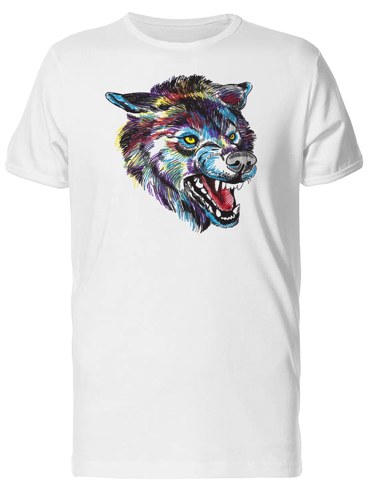 Playera SmartPrintsInk color Blanco para Hombre - Cabeza de Lobo Gruñendo