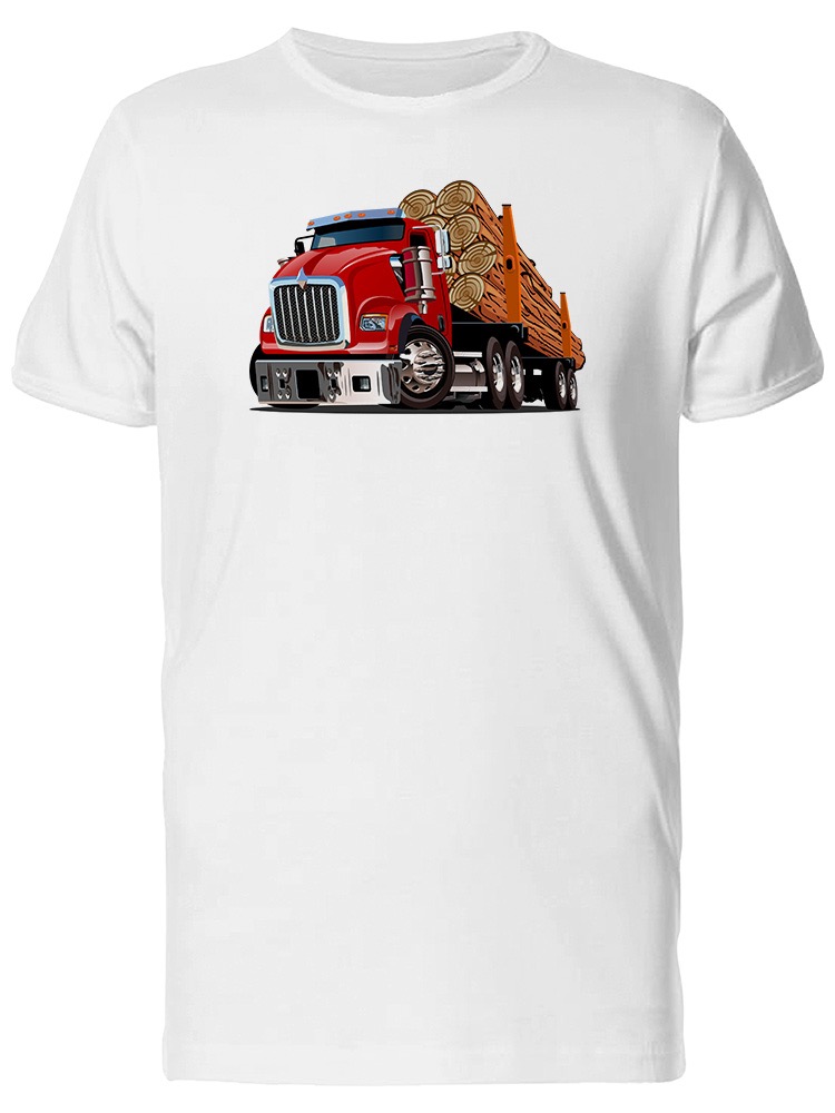 Playera SmartPrintsInk color Blanco para Hombre - Camión Transportando Troncos