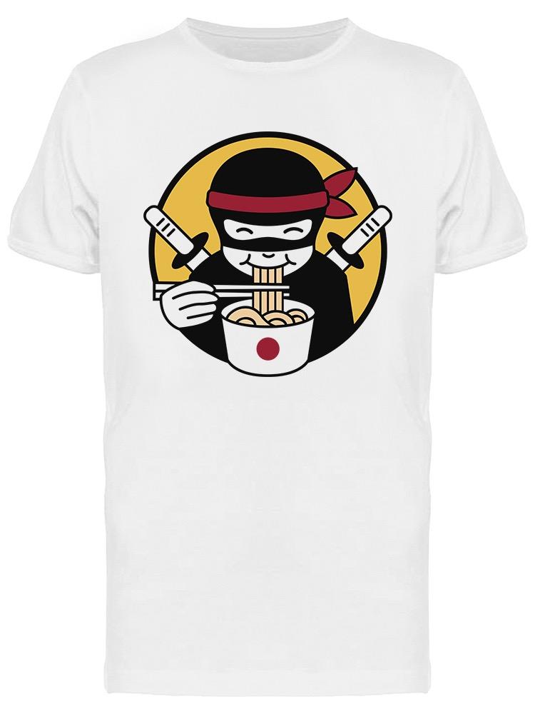 Playera SmartPrintsInk color Blanco para Hombre - Ninja Feliz Con Tazón De Ramen