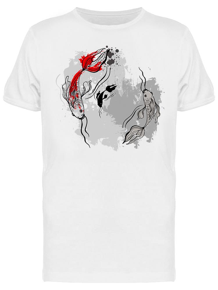 Playera SmartPrintsInk color Blanco para Hombre - Acuarela Peces Koi en Estanque