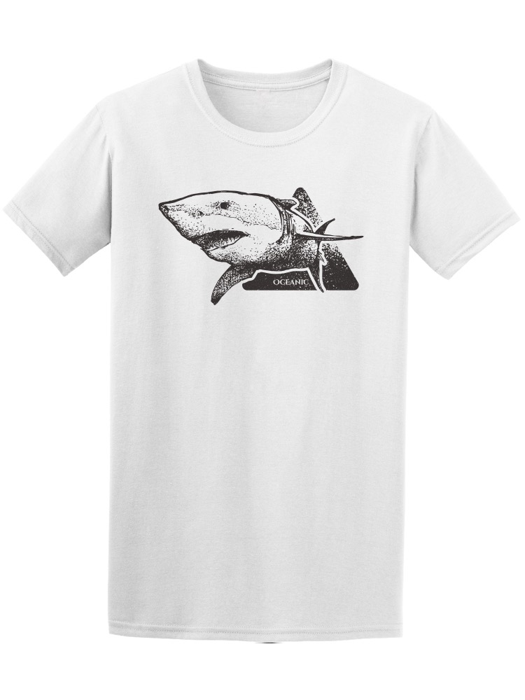 Playera SmartPrintsInk color Blanco para Hombre - Ilustración Tiburón Blanco