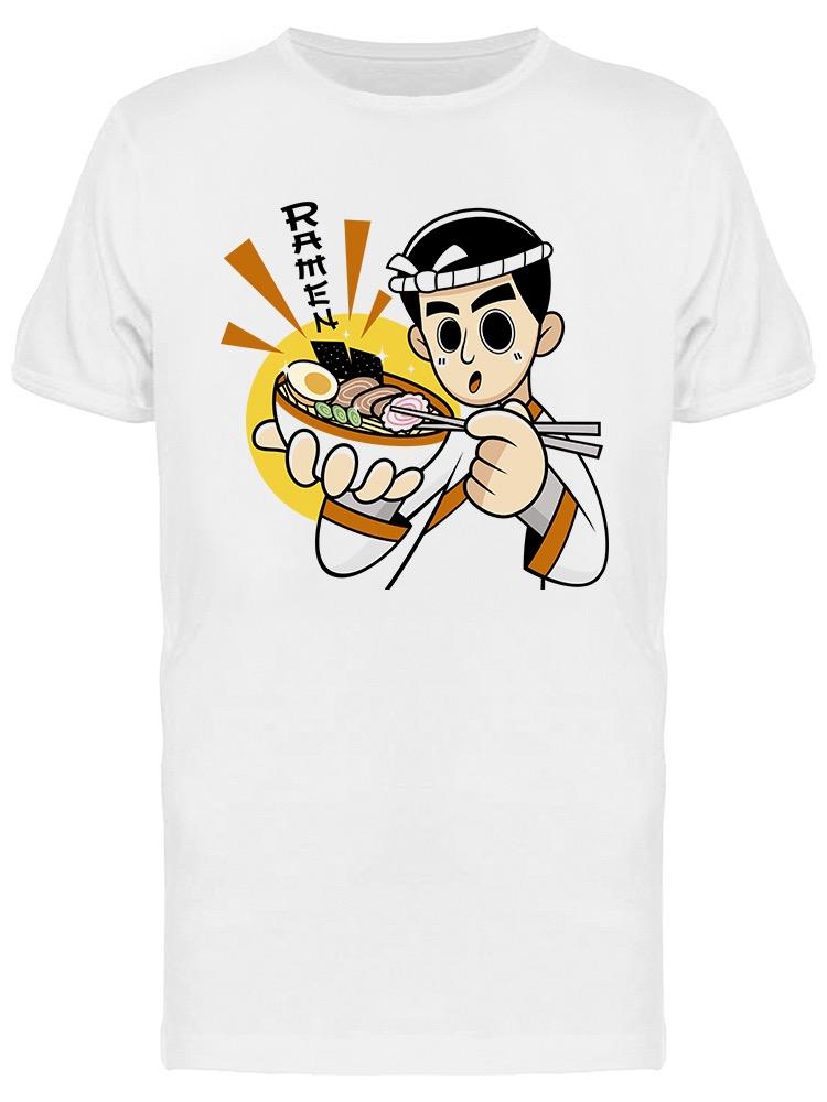 Playera SmartPrintsInk color Blanco para Hombre - Cocinero Con Tazón De Ramen