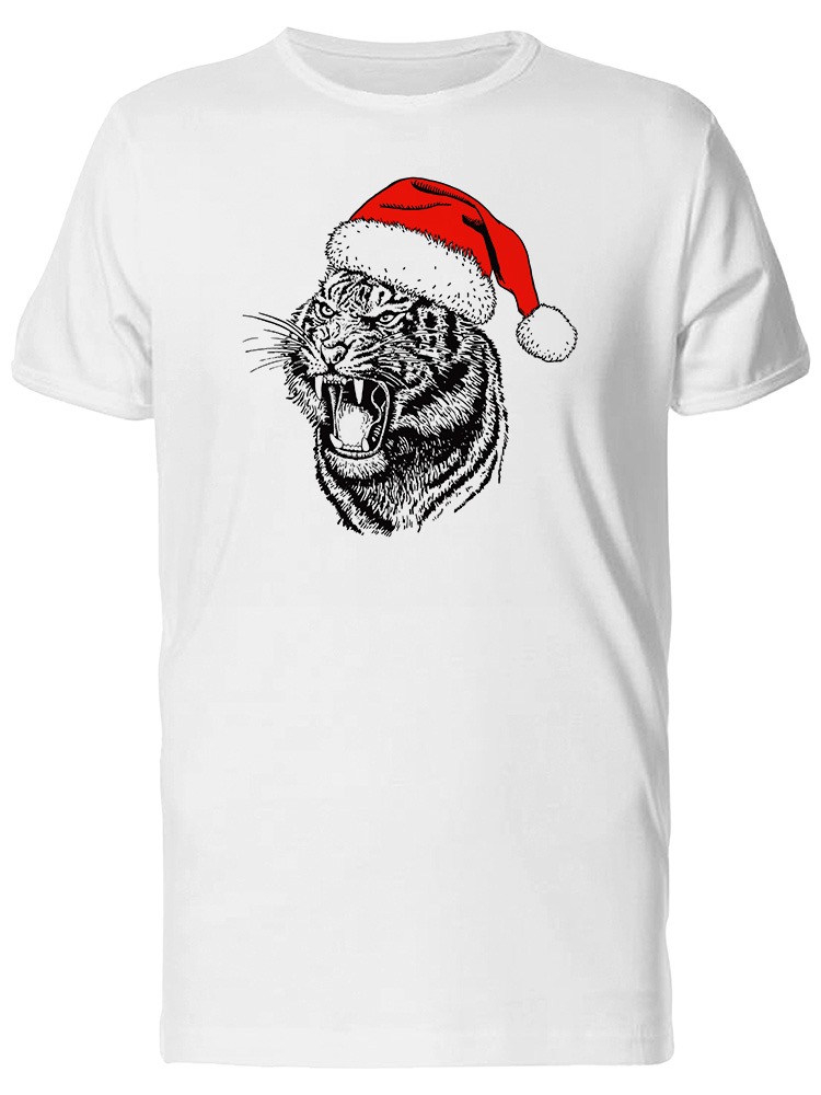 Foto 2 pulgar | Playera SmartPrintsInk color Blanco para Hombre - Tigre con Gorro de Navidad