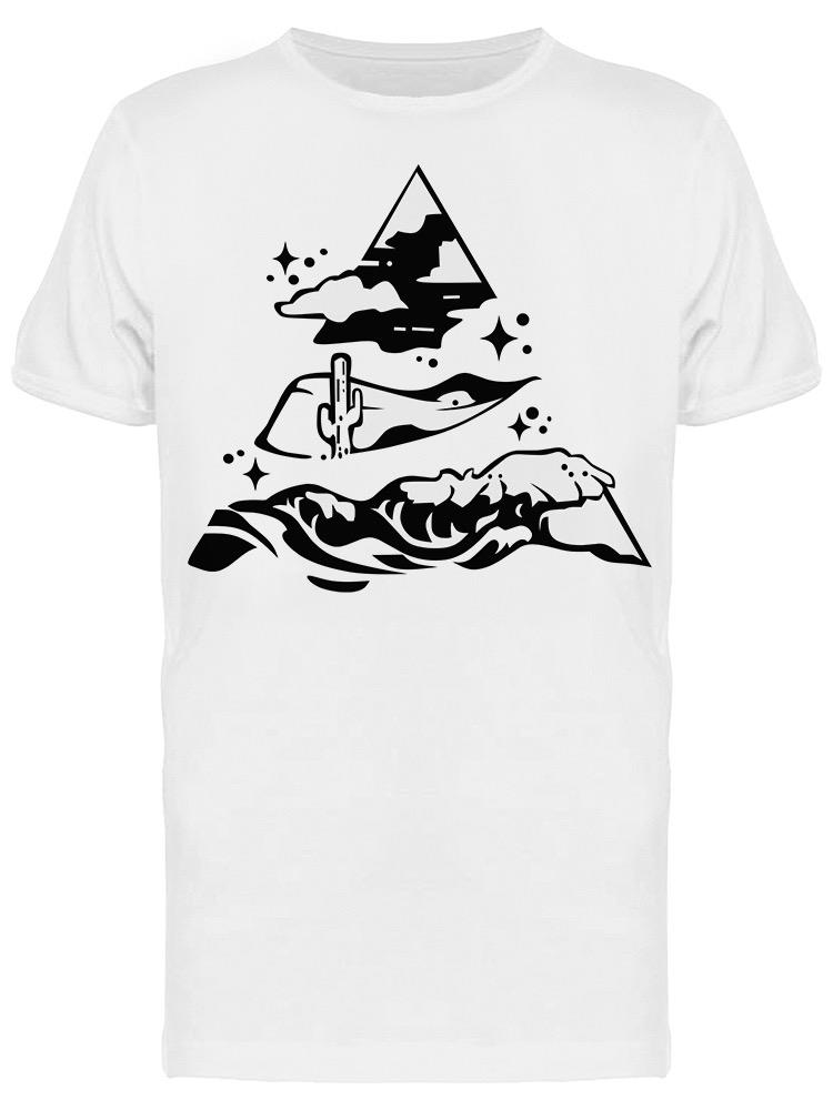 Playera SmartPrintsInk color Blanco para Hombre - Pirámide Blanco Y Negro Vida En Desierto