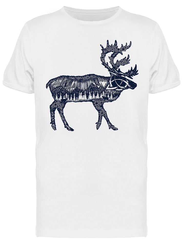 Playera SmartPrintsInk color Blanco para Hombre - Silueta Reno Patrones Celta