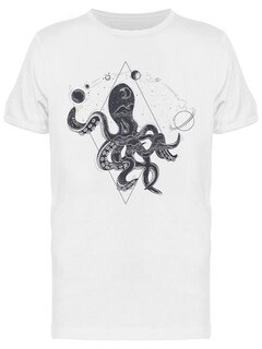 Foto 1 | Playera SmartPrintsInk color Blanco para Hombre - Ilustración de Pulpo Cósmico con Planetas