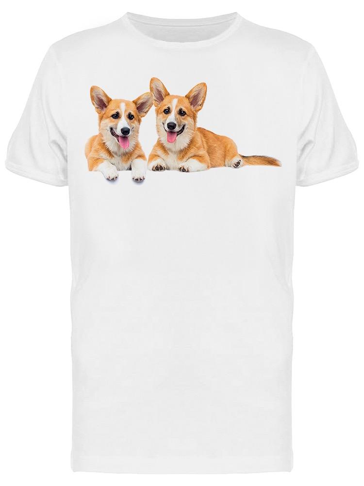 Playera SmartPrintsInk color Blanco para Hombre - Pareja de Corgis