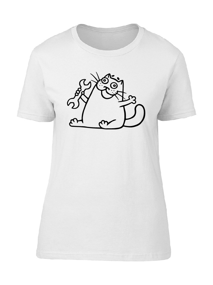 Foto 2 pulgar | Playera SmartPrintsInk color Blanco para Hombre - Gatito con Llave Inglesa