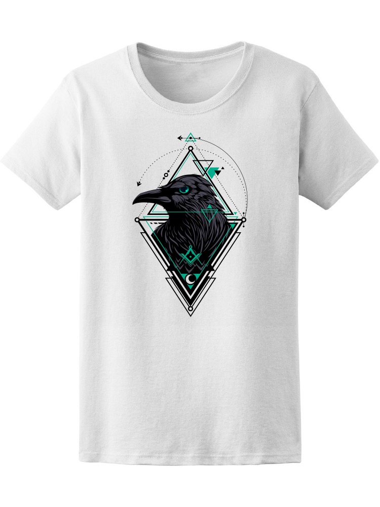 Playera SmartPrintsInk color Blanco para Hombre - Ilustración de Cuervo con Triángulos