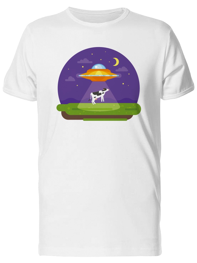 Playera SmartPrintsInk color Blanco para Hombre - Vaca con Platillo Volador