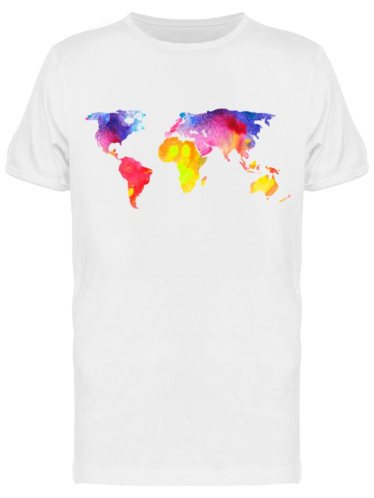 Playera SmartPrintsInk color Blanco para Hombre - Mapamundi En Acuarelas