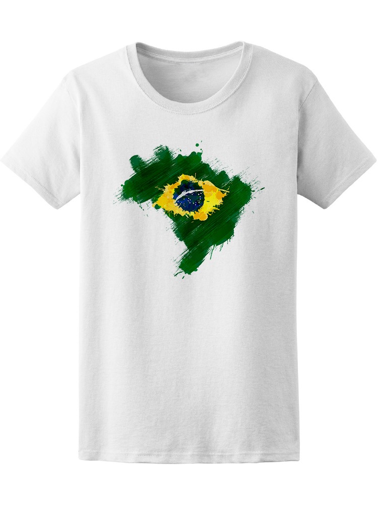 Playera SmartPrintsInk color Blanco para Hombre - Pinceladas de Pintura Bandera de Brasil