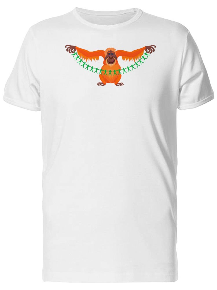Playera SmartPrintsInk color Blanco para Hombre - Orangutan con Figuras de Papel