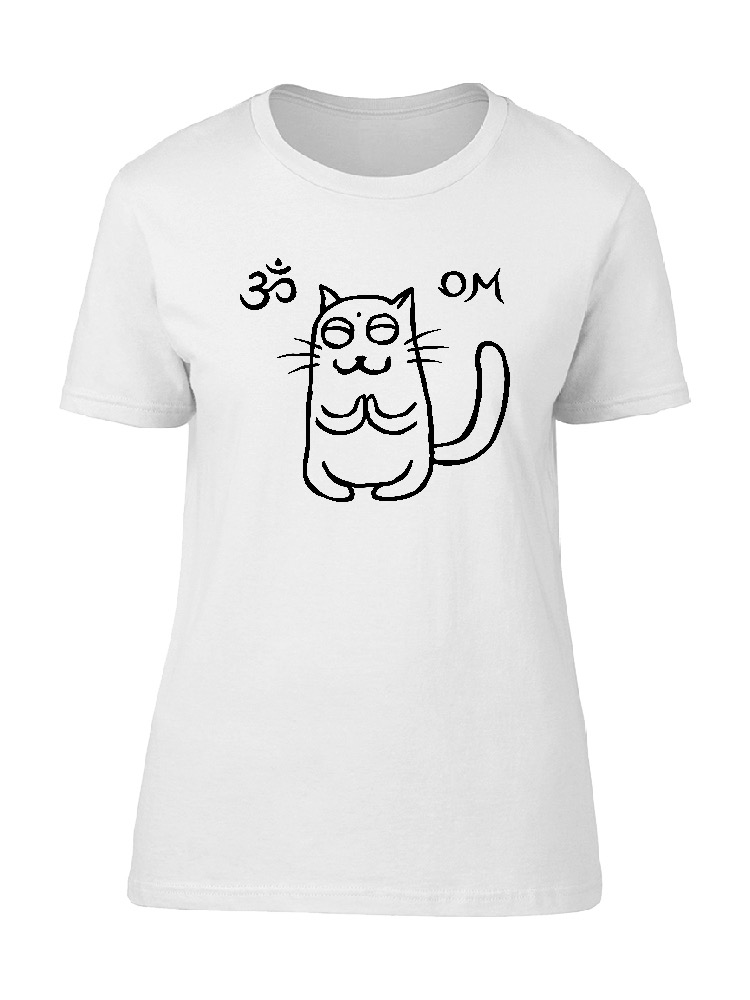 Playera SmartPrintsInk color Blanco para Hombre - Gatito Meditando