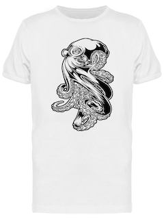 Foto 1 | Playera SmartPrintsInk color Blanco para Hombre - Pulpo Tipo Tattoo
