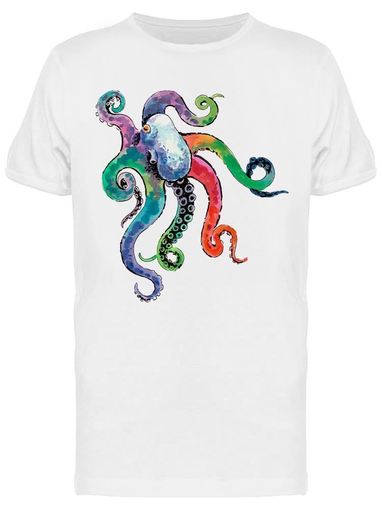 Playera SmartPrintsInk color Blanco para Hombre - Ilustración en Acuarelas de Pulpo de Colores
