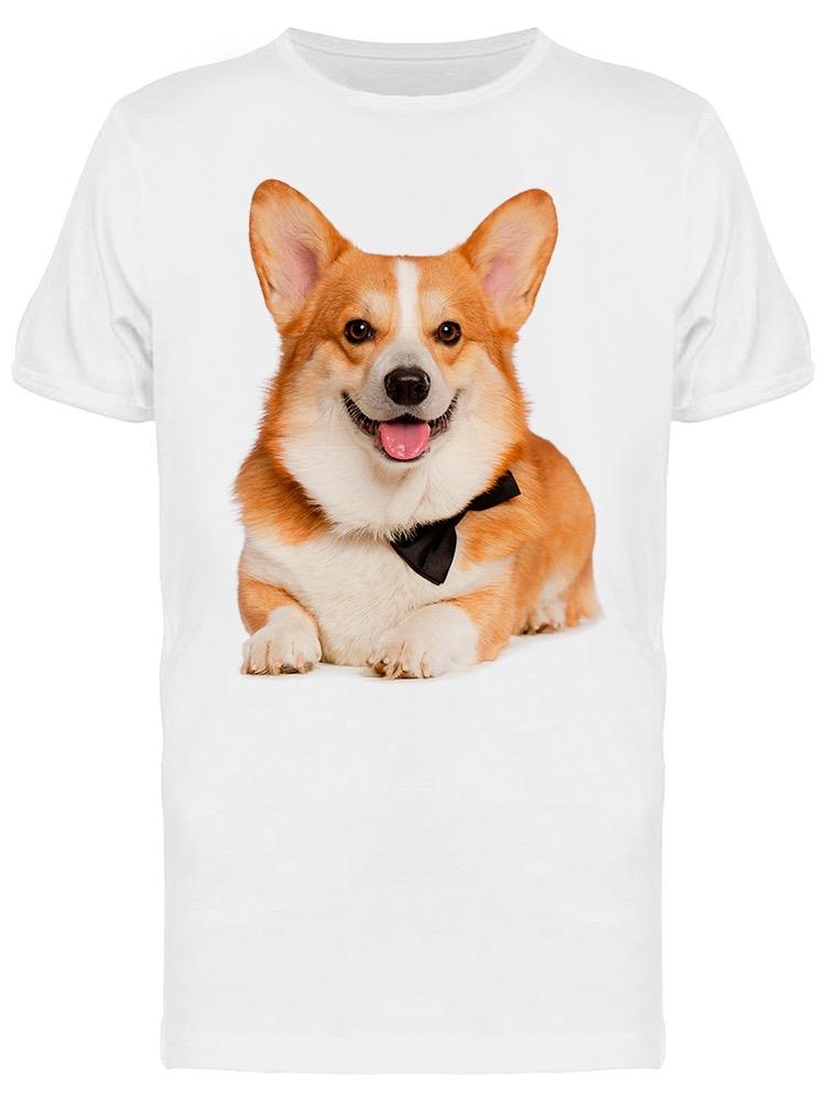 Playera SmartPrintsInk color Blanco para Hombre - Perro Corgi con Moño