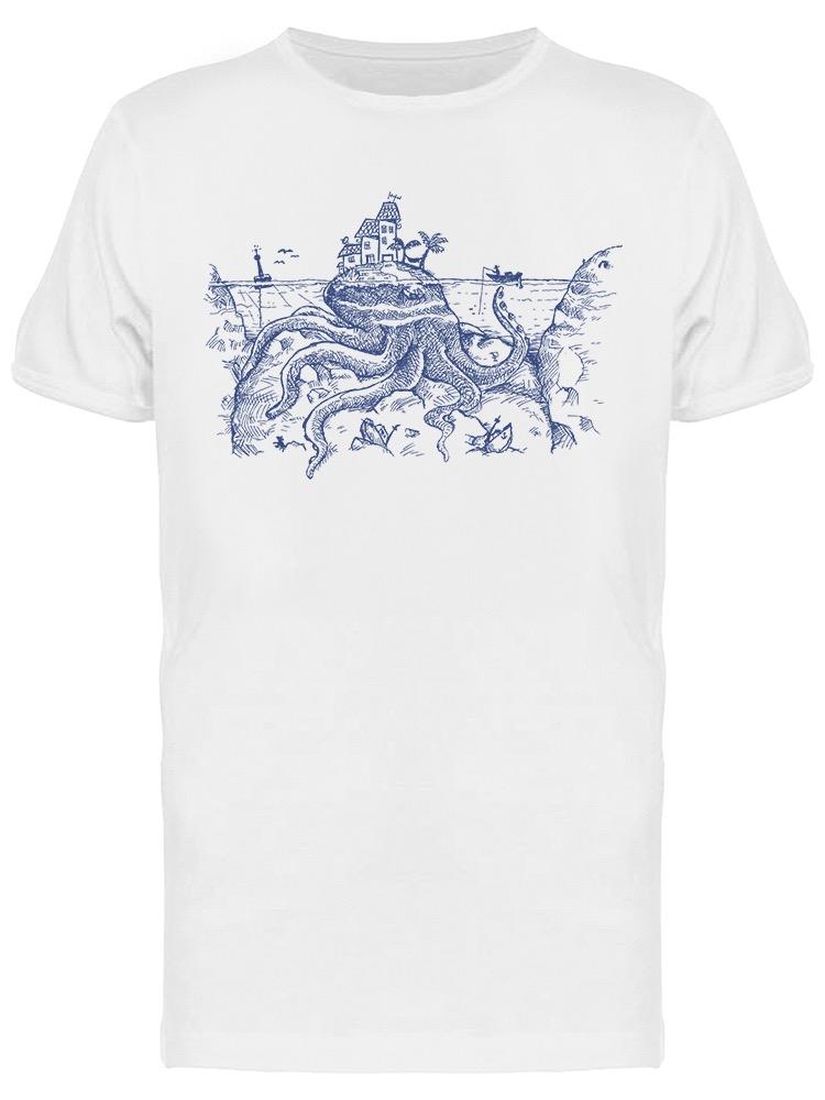 Playera SmartPrintsInk color Blanco para Hombre - Pulpo Y Faro