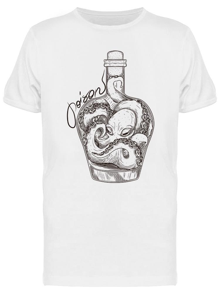 Playera SmartPrintsInk color Blanco para Hombre - Ilustración a Lápiz de Pulpo en Botella