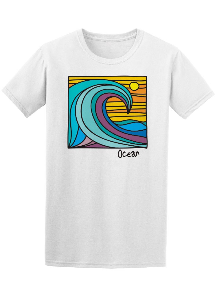 Playera SmartPrintsInk color Blanco para Hombre - Ilustración de Ola en Atardecer